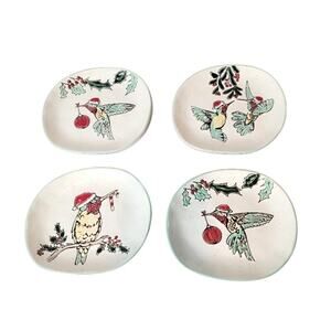 Eli & Ana Blue‎ Sky Christmas Appetizer Plates Hummingbirds Whimsical Set of 4